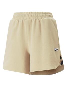 Pantalón Corto Puma High Waist Mujer Beige