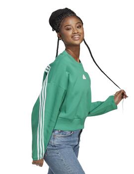 Sudadera Mujer  Adidas FL 3 STRRIPES CREW Verde