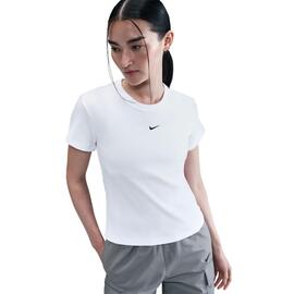 camiseta ajustada de manga corta y tela acanalada para mujer
